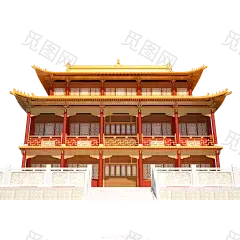 国潮建筑插画PNG