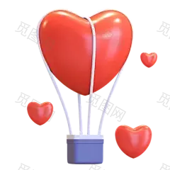 Heart Air Balloon 3D Illustration